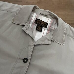 Eddie Bauer Jacket Mens Large Beige Cotton Button Front Plaid Lined Outdoor Coat